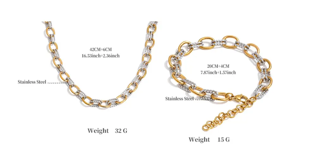 Mixed Metal Chain Link Jewellery Set - Necklace or Bracelet
