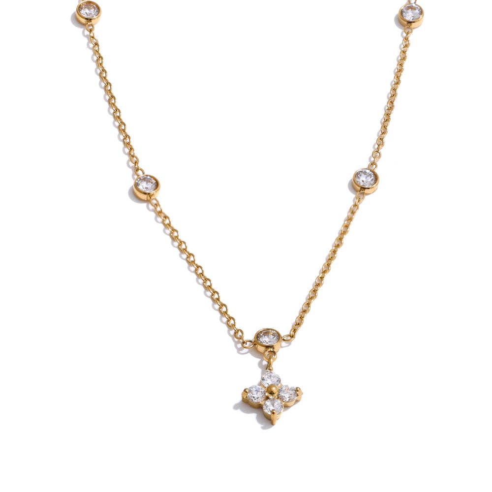Sparkle Clover Charm Necklace | Crystal Clover Pendant Necklace