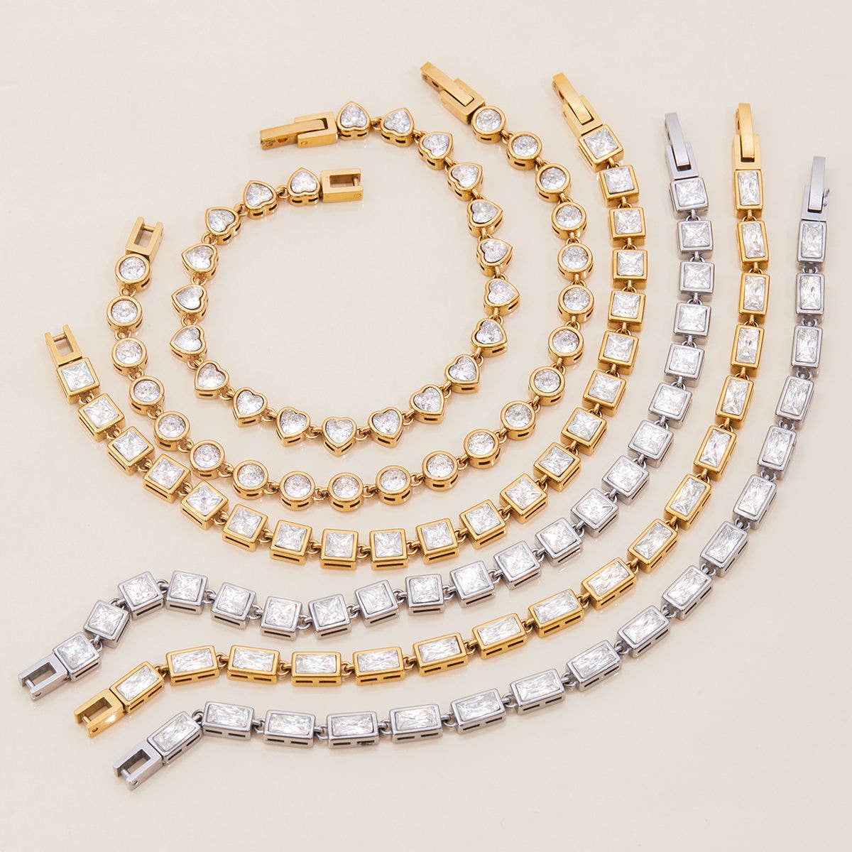 CZ Sparkle Rectangle Tennis Bracelet - Gold or Silver