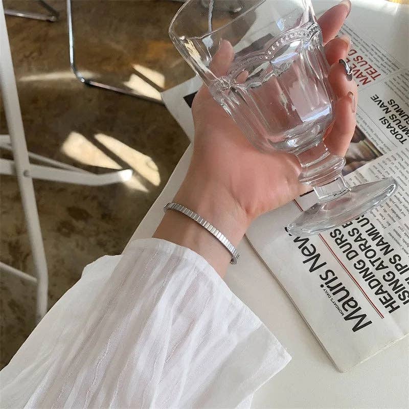 Thin Stripe Bangle Bracelet | Gold or Silver Minimalist Jewellery