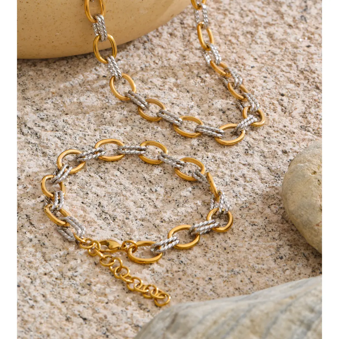 Mixed Metal Chain Link Jewellery Set - Necklace or Bracelet