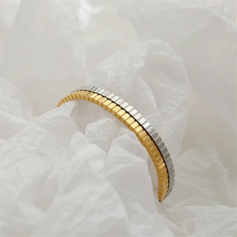 Thin Stripe Bangle Bracelet | Gold or Silver Minimalist Jewellery