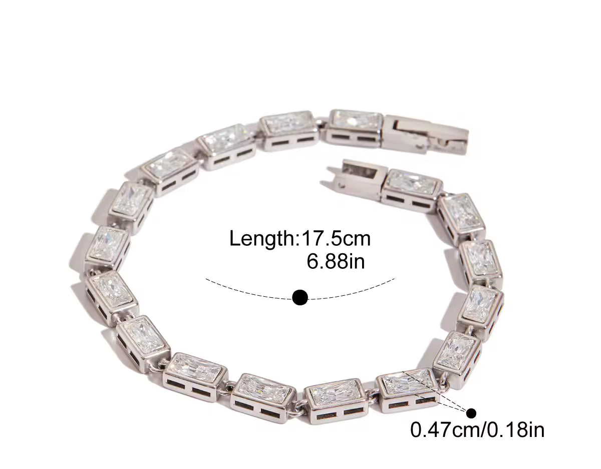 CZ Sparkle Rectangle Tennis Bracelet - Gold or Silver