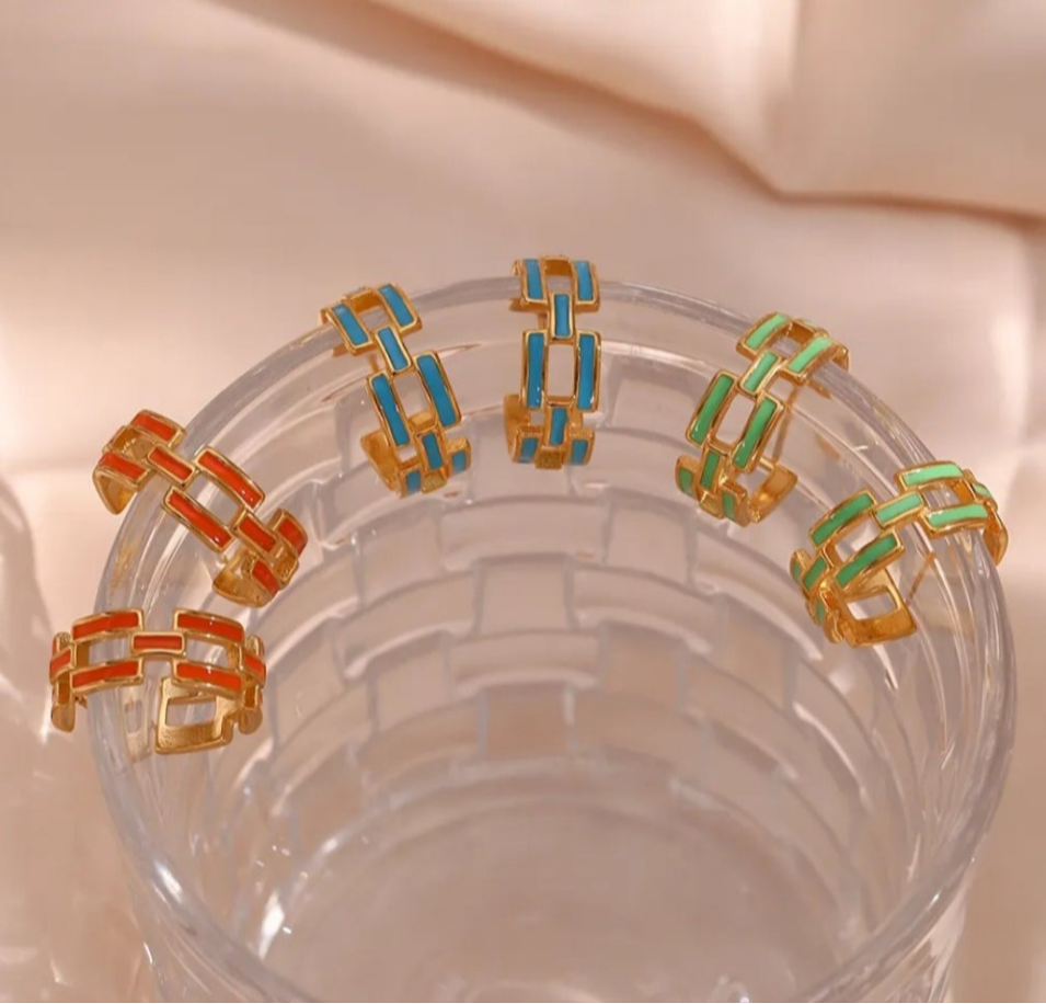 Enamel Chain Link Hoop Earrings - 6 Colours