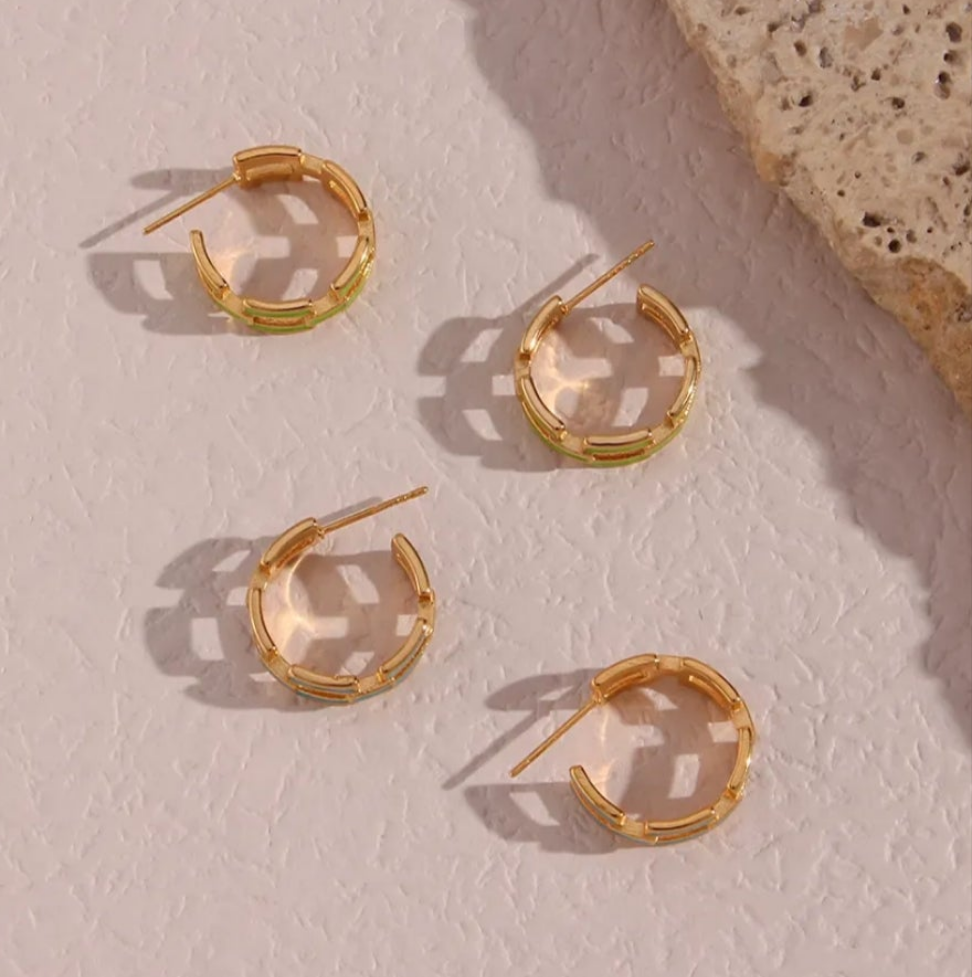Enamel Chain Link Hoop Earrings - 6 Colours