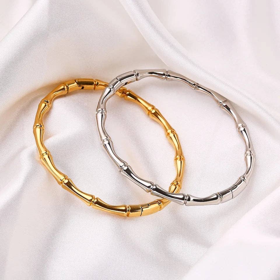 Bamboo Bangle Bracelet | Elegant Gold Plated Open Cuff Bracelet