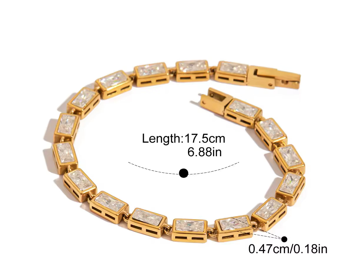 CZ Sparkle Rectangle Tennis Bracelet - Gold or Silver