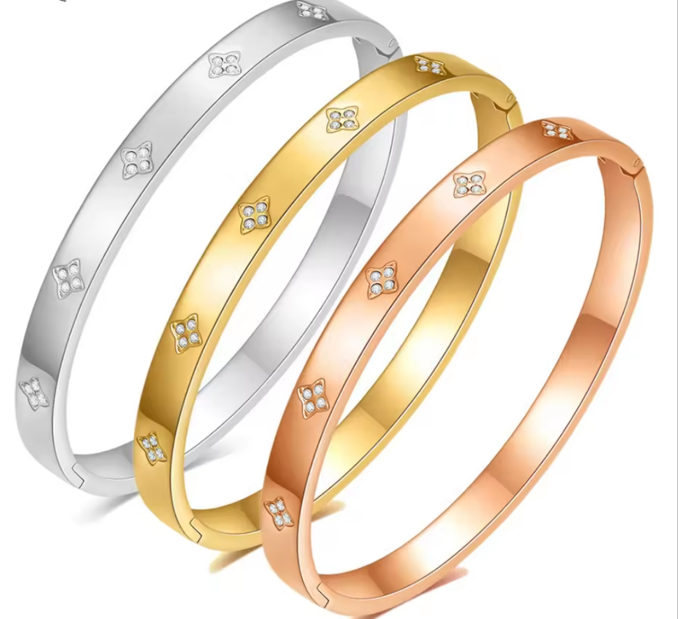 Clover Bracelet Bangle - Gold, Silver or Rose Gold