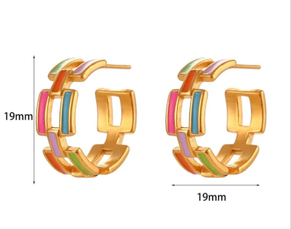 Enamel Chain Link Hoop Earrings - 6 Colours