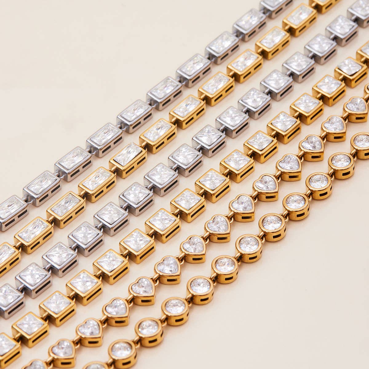 CZ Sparkle Rectangle Tennis Bracelet - Gold or Silver