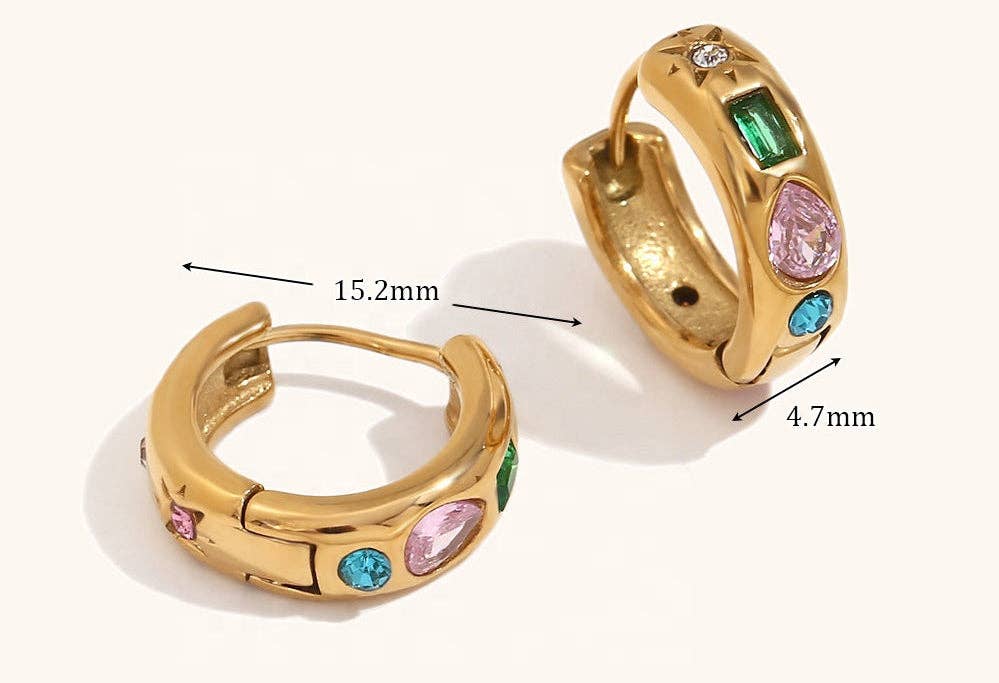 Colourful Huggie Hoop Earrings | Gold Plated Rainbow Crystal Hoops