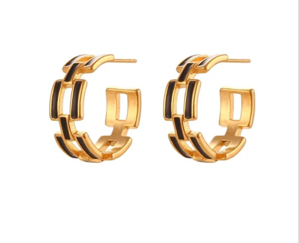 Enamel Chain Link Hoop Earrings - 6 Colours