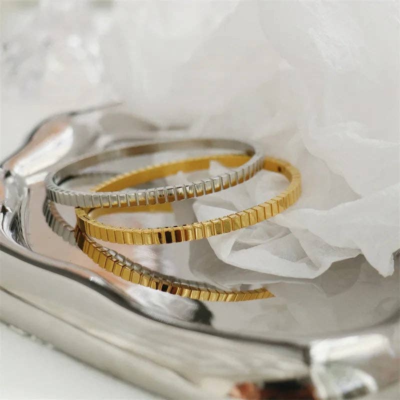 Thin Stripe Bangle Bracelet | Gold or Silver Minimalist Jewellery