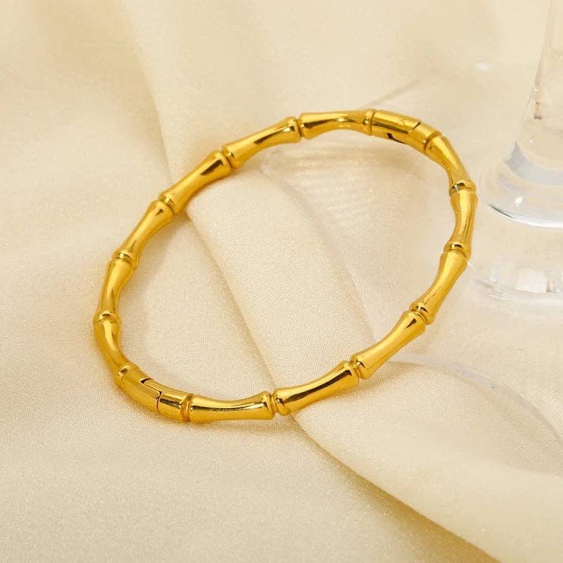 Bamboo Bangle Bracelet | Elegant Gold Plated Open Cuff Bracelet