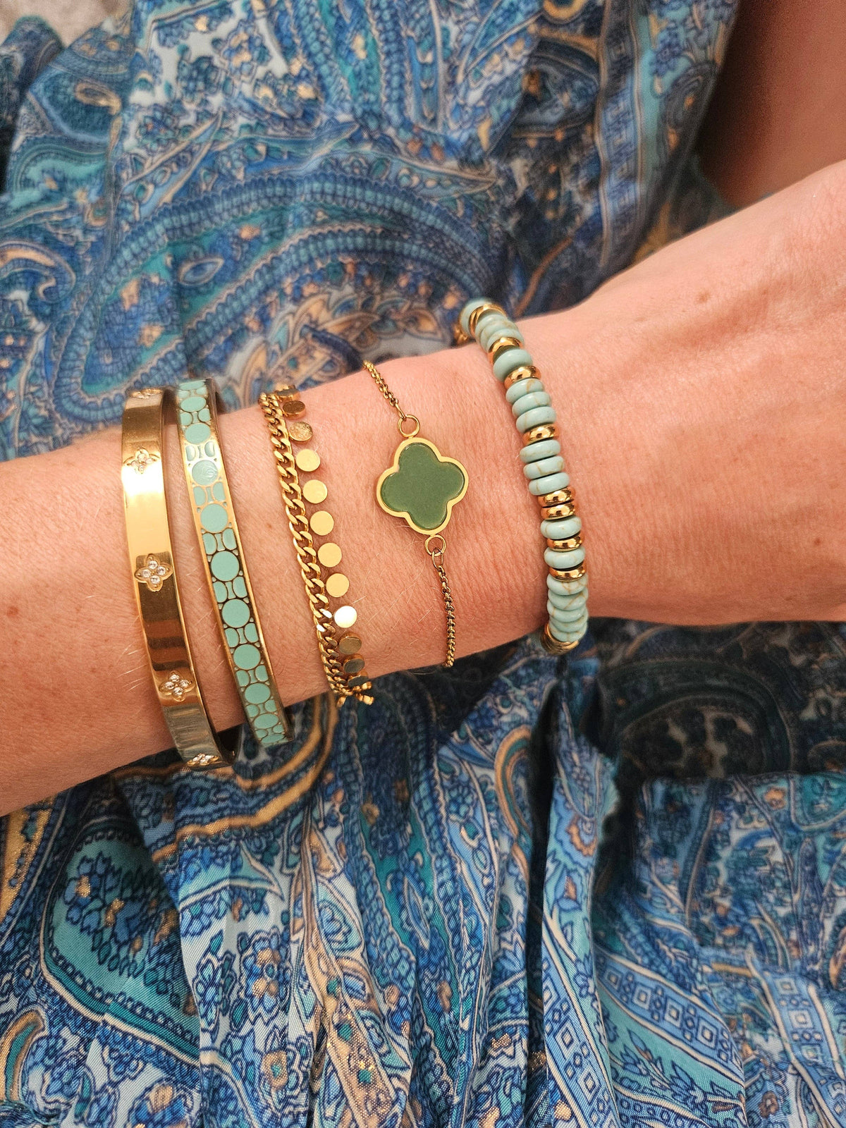 Green Aventurine Clover Jewellery Set - Bracelet, Necklace or Stud Earrings