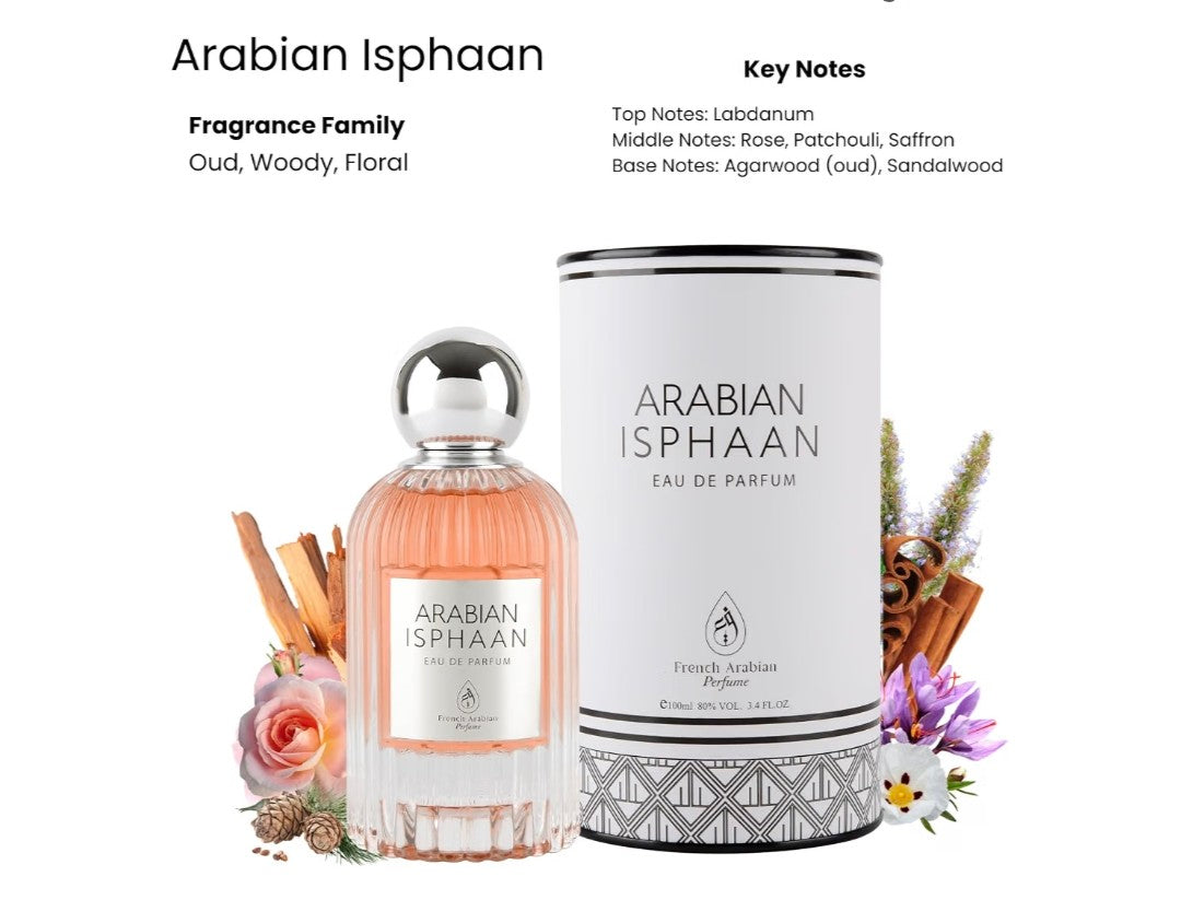 Arabian Isphaan 50 ml Eau de Parfum - Long Lasting Unisex Oud Perfume with Rose, Saffron, Patchouli & Sandalwood - Oriental Fragrance